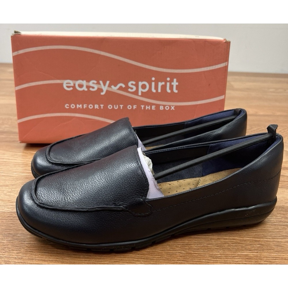 Easy Spirit Abide Leather Casual Flats Women's Size 6.5 WIDE Navy Blue NEW